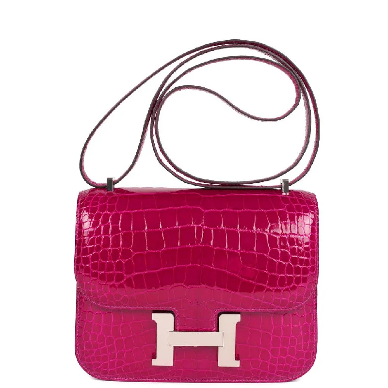 Handbag For Fashion Hermes Constance 18 Rose Pourpre Shiny Alligator Palladium Hardware