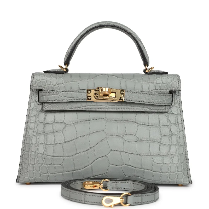 Customizable Bags For Personalized Style Hermes Kelly Sellier 20 Gris Ciment Matte Alligator Gold Hardware