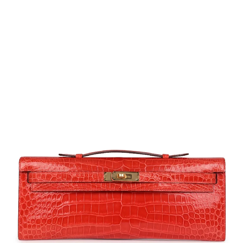 Affordable Bags Hermes Kelly Cut Orange Poppy Shiny Porosus Crocodile Gold Hardware