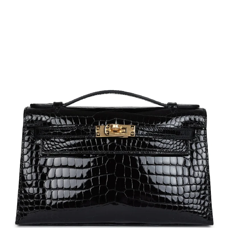 Durable And Fashionable Bags For Daily Use Hermes Kelly Pochette Black Shiny Porosus Crocodile Gold Hardware Durable And Fashionable Bags For Daily Use Hermes Kelly Pochette Black Shiny Porosus Crocodile Gold Hardware
