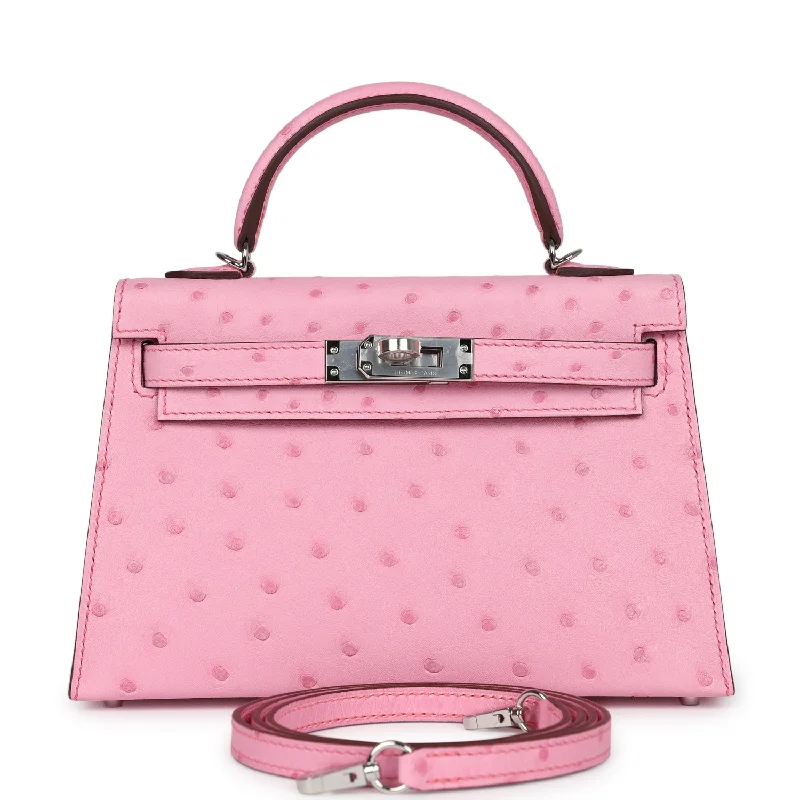 Limited Edition Bags For Collectors Hermes Kelly Sellier 20 Bubblegum Ostrich Palladium Hardware