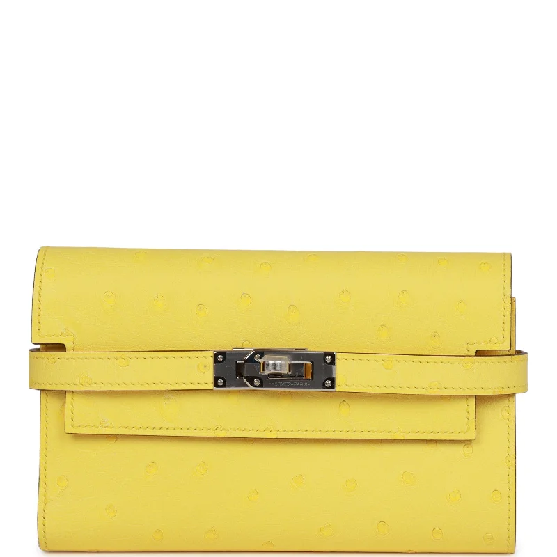 Discounted Designer Bags For Clearance Events Hermes Medium Kelly Depliant Wallet Jaune Citron Ostrich Palladium Hardware Discounted Designer Bags For Clearance Events