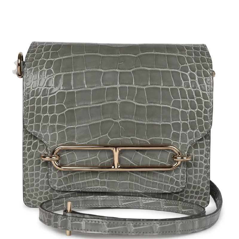 Durable And Cheap Bags Hermes Mini Roulis Gris Ciment Shiny Alligator Permabrass Hardware