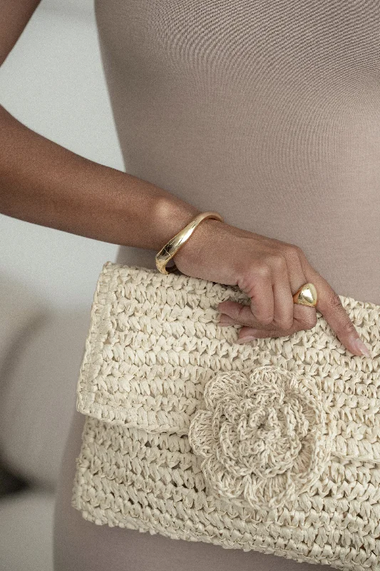 Designer Bags For Luxury Collectors With Offers Ivory Woven Rose Clutch