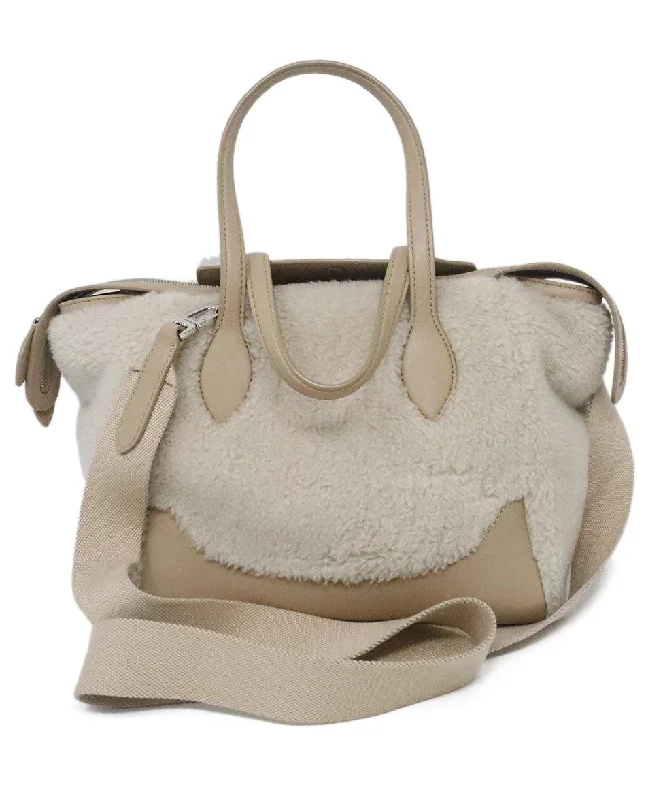 Lightweight And Affordable Bags Loro Piana Beige Shearling & Leather Satchel