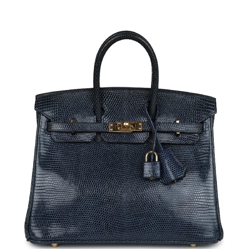 Anti-Theft And Budget-Friendly Bags Pre-owned Hermes Birkin 25 Bleu De Malte Varanus Niloticus Lizard Gold Hardware