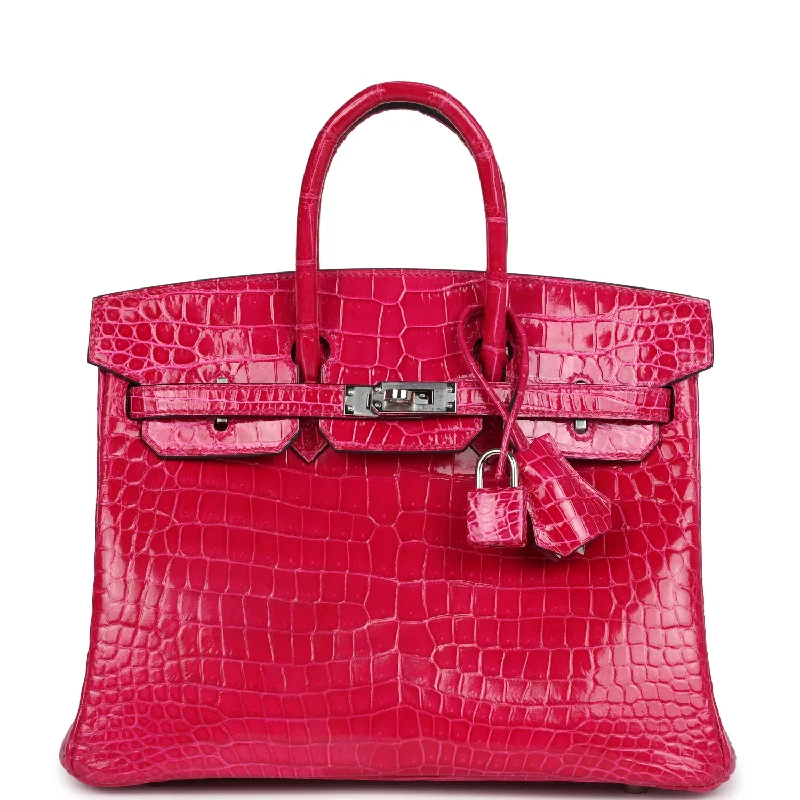 Luxury Seekers Pre-owned Hermes Birkin 25 Rose Mexico Shiny Porosus Crocodile Palladium Hardware