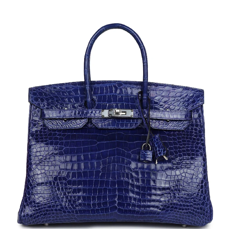 Bold And Flash-Sale Bags Pre-owned Hermes Birkin 35 Bleu Electric Shiny Porosus Crocodile Palladium Hardware