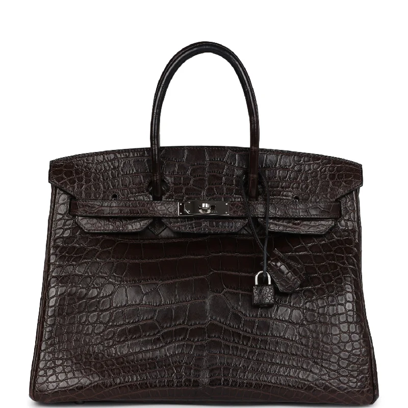 Handbag For Women Pre-owned Hermes Birkin 35 Ebene Matte Alligator Palladium Hardware