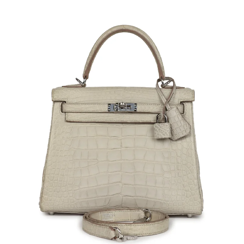 Stylish Bags For Fashion Influencers And Bloggers Pre-owned Hermes Kelly Retourne 25 Beton Matte Alligator Palladium Hardware Stylish Bags For Fashion Influencers And Bloggers