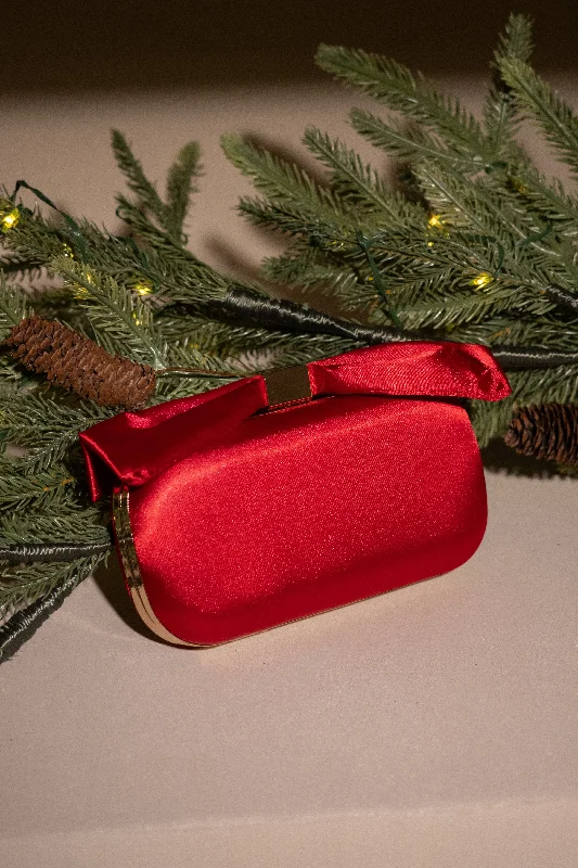 Bags For Personalized Gifts Red Satin Bow Clutch