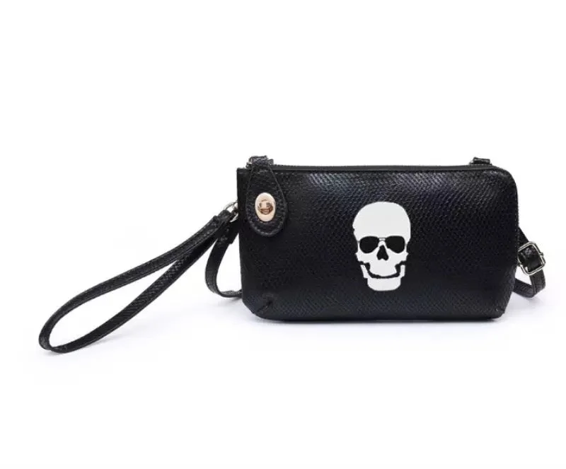 Bags For Playful And Chic Styles Skull Vegan Leather Clutch/Crossbody Bag - Black ☠️🖤 Bags For Playful And Chic Styles