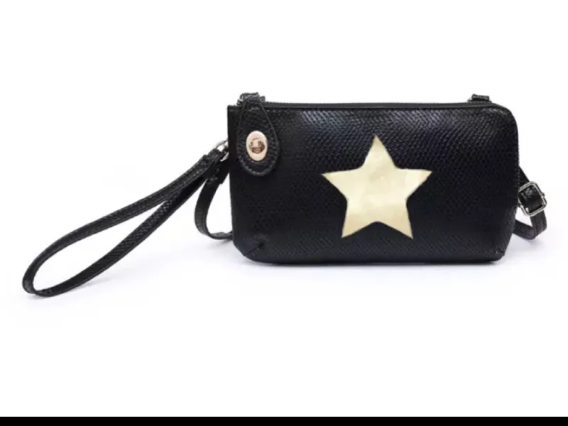 Luxury Bags For Professionals With Discounts Star Vegan Leather Clutch/Crossbody Bag - Black 🖤 Luxury Bags For Professionals With Discounts