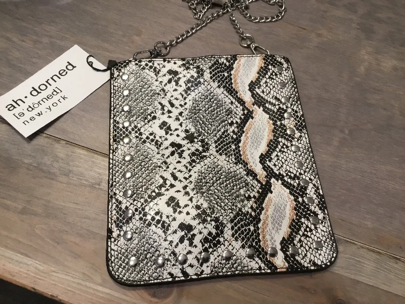 Elegant And On-Sale Evening Bags STUDDED VEGAN CROSS BODY PHONE HOLDER & CHAIN - Cream Python With Silver Studs & Chain