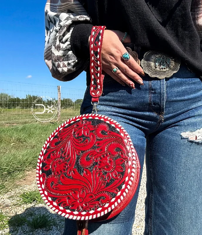 Compact Bags For Minimalist Travelers The Calleigh Tooled Wristlet ~ Vintage Red