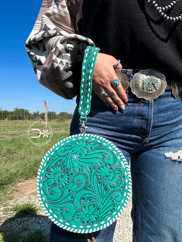 Edgy Bags For Bold And Daring Fashionistas The Calleigh Tooled Wristlet ~ Vintage Turquoise