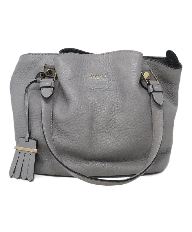 Discounted Designer Bags On Sale Tod's Grey Leather Shoulder Bag Discounted Designer Bags On Sale