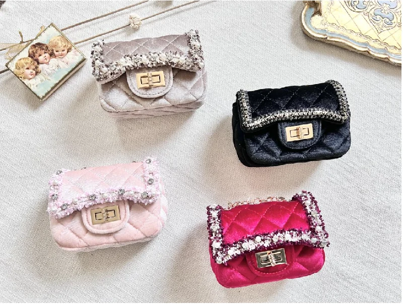 Genuine Bags On Clearance Sale Velvet Tweed Lace Trim Handbag