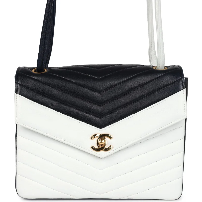 Inspired Bags For Timeless Elegance Vintage Chanel Chevron Envelope Flap Shoulder Bag Navy and White Lambskin Gold Hardware Inspired Bags For Timeless Elegance