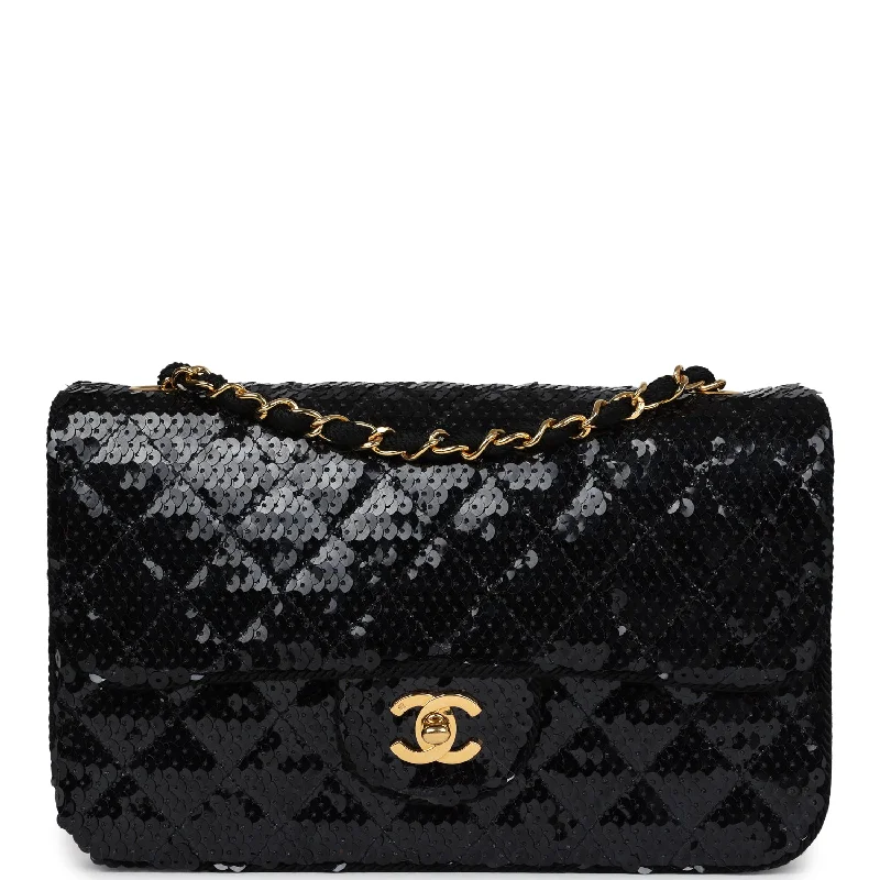 Chic And Clearance-Priced Tote Bags Vintage Chanel Small Flap Bag Black Sequin Gold Hardware