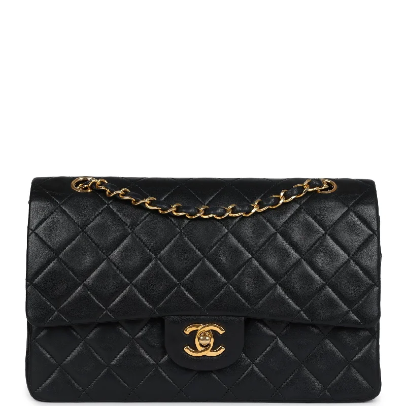 Spacious And Discounted Bags Vintage Chanel Medium Classic Double Flap Bag Black Lambskin Gold Hardware