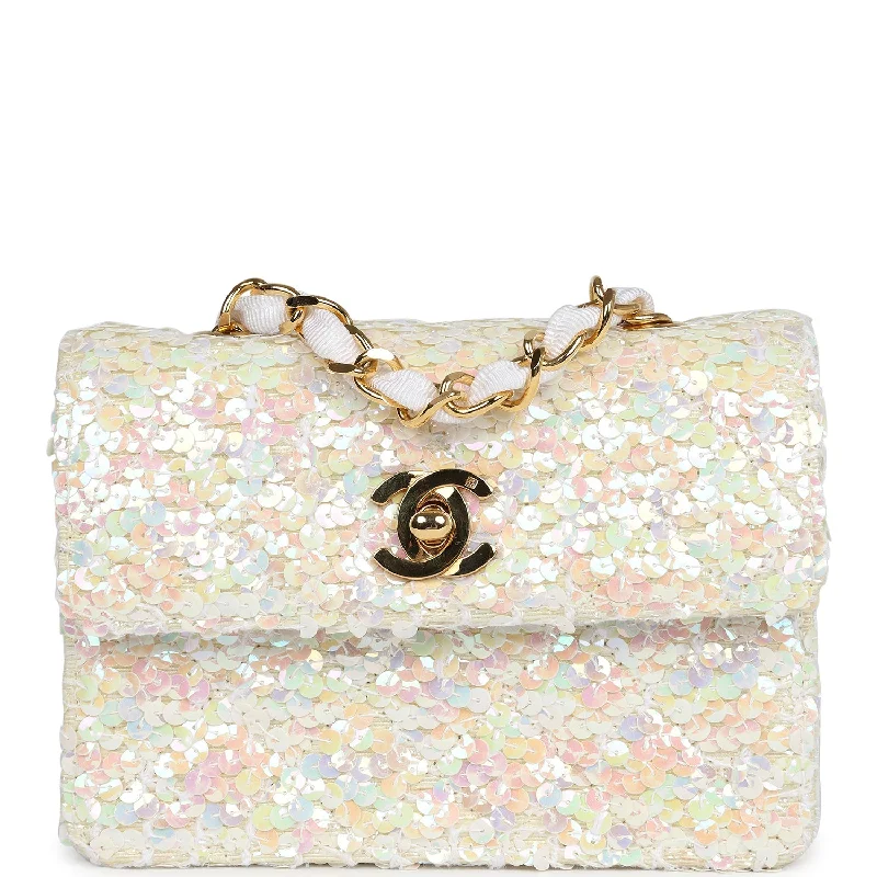 Inspired Bags For Luxury Fashion Lovers Vintage Chanel Micro Half Flap Iridescent Ivory Sequin Gold Hardware