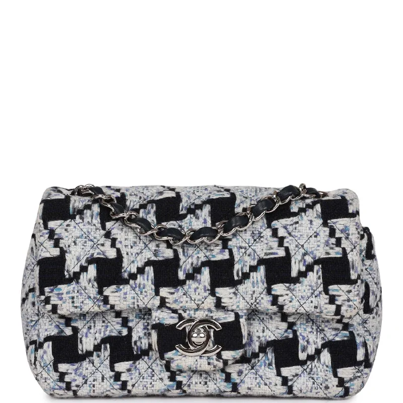 Discounted Designer Bags On Sale Pre-owned Chanel Mini Rectangular Flap Bag Blue Tweed Silver Hardware