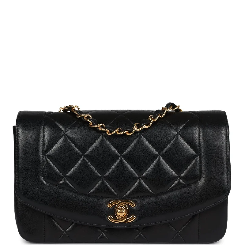 Trendy Bags For Teenage Girls Vintage Chanel Small Diana Flap Bag Black Lambskin Gold Hardware Trendy Bags For Teenage Girls