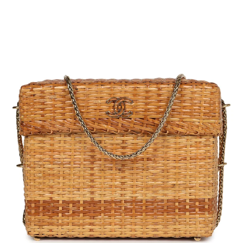 Cyber Monday Discounts On Bags Vintage Chanel Small Picnic Basket Bag Natural Wicker Gold Hardware