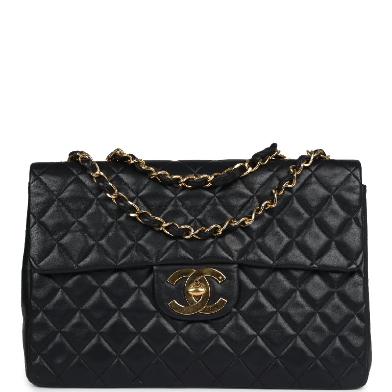 Spacious Bags With Holiday Promotions Vintage Chanel XL Jumbo Maxi Flap Bag Black Lambskin Gold Hardware Spacious Bags With Holiday Promotions