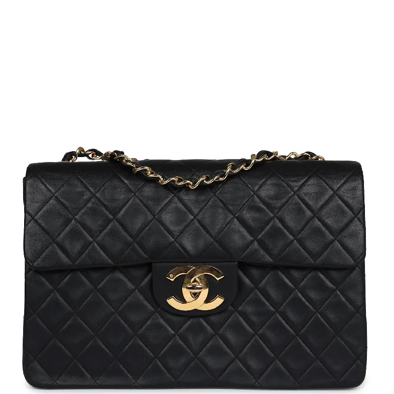 Luxurious Bags With Limited-Time Offers Vintage Chanel XL Jumbo Maxi Flap Bag Black Lambskin Gold Hardware Luxurious Bags With Limited-Time Offers