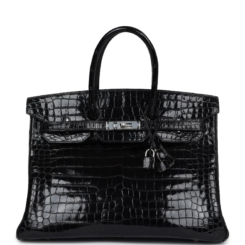 Limited-Time Offer On Trendy Bags Vintage Hermes Birkin 35 Black Shiny Porosus Crocodile Palladium Hardware