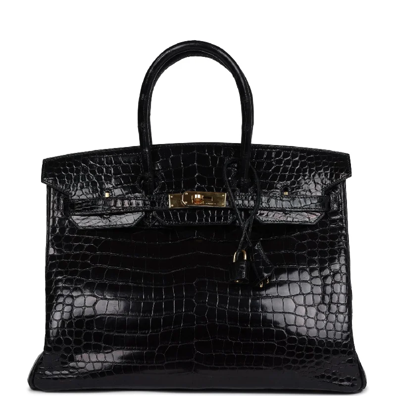 Affordable Bags For Budget Shoppers Pre-owned Hermes Birkin 35 Black Shiny Porosus Crocodile Gold Hardware