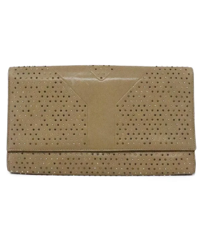 Tote Bag For Office Use YSL Tan Leather Studded Clutch