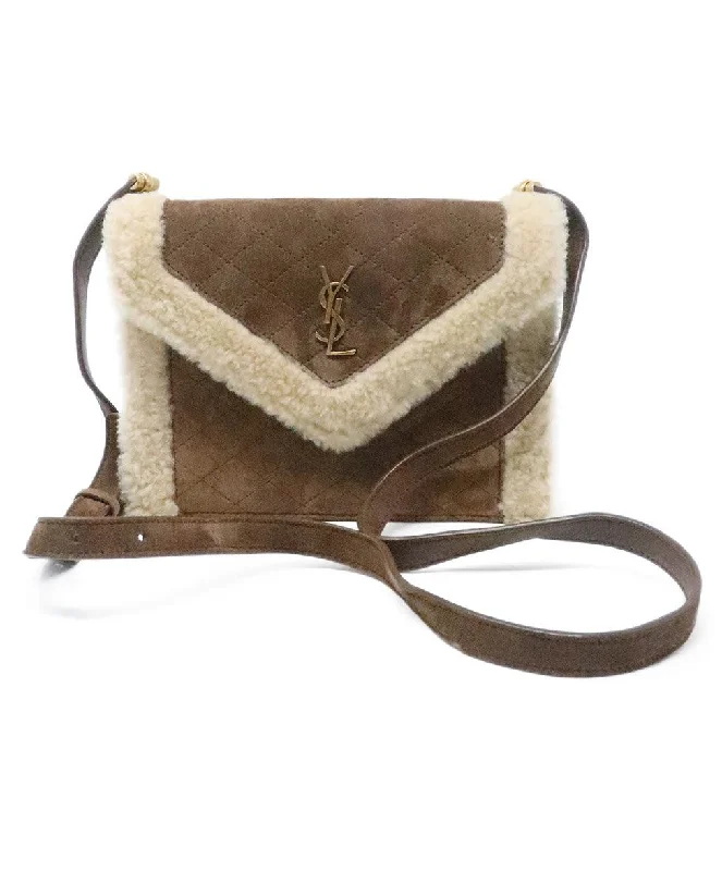 Bags For Personalized Gifts YSL Tan Suede Handbag w/ Fur Trim Bags For Personalized Gifts