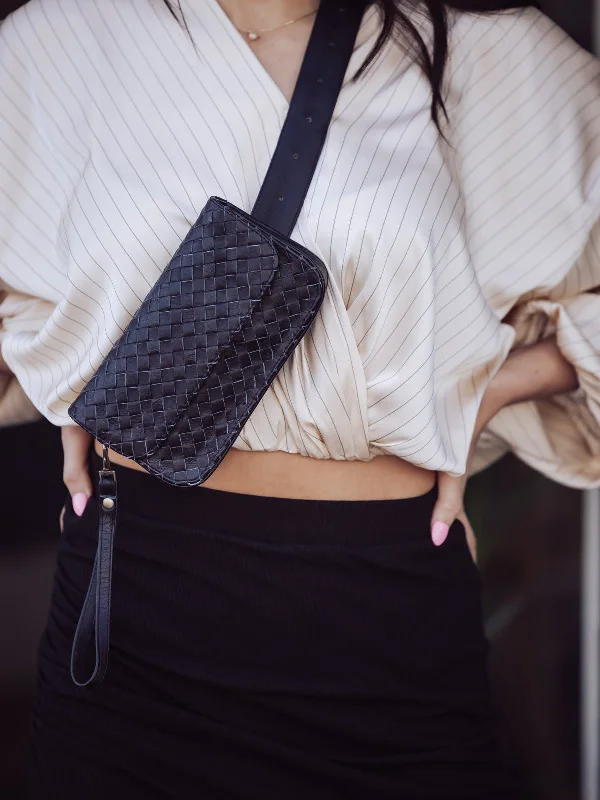 Flash Sale On Premium Bags MANDRN ZIGGY WOVEN LEATHER FANNY PACK - BLACK