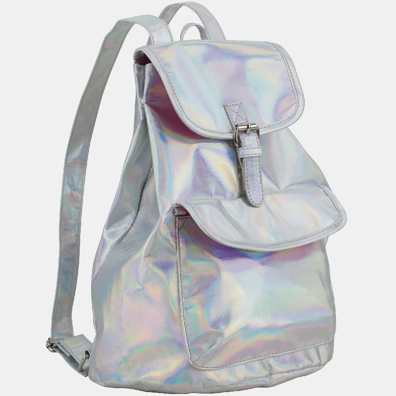 Elegant New Year Party Bags With Flash Sales BJX Iridescent Silver Holographic Flap Backpack