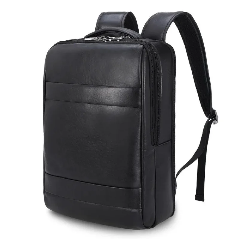 Affordable Handbags Black Leather Laptop Bag Business Backpack