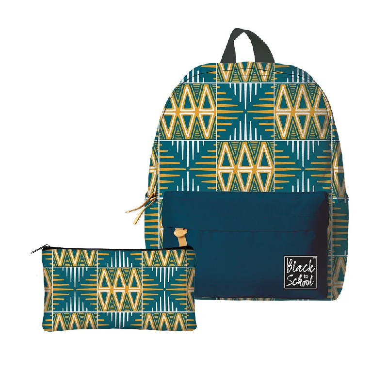 Versatile Bags That Suit Any Outfit Or Event BLUE/YELLOW MUDCLOTH BACKPACK SET