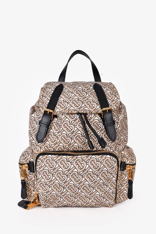 Lightweight Bags For Senior Travelers Burberry Beige Leather TB Monogram Backpack
