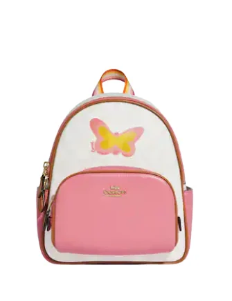 Bags For Free-Spirited And Artistic Styles Coach Mini Court Backpack In Signature Canvas With Butterfly