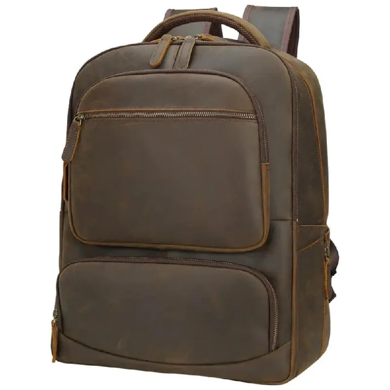 Holiday Gift Bags For Christmas Dark Brown Leather Travel Backpack for Men