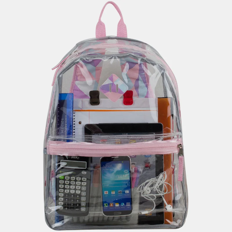 Eco-Friendly Bags For Sustainable Fashion Lovers Clear Backpack with Printed Straps & Front Diamond Lash Tab Eco-Friendly Bags For Sustainable Fashion Lovers Clear Backpack with Printed Straps & Front Diamond Lash Tab