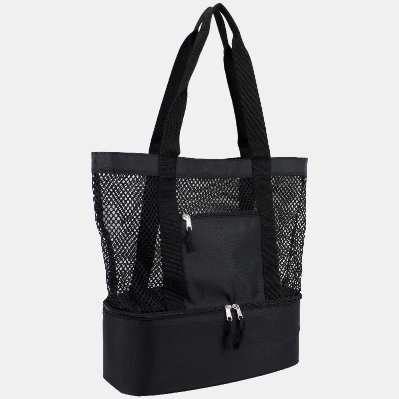 Cozy Handbags With Clearance Prices Mesh Cooler Tote Beach Bag in Black