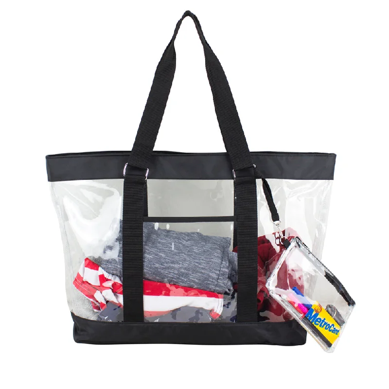 Odor-Resistant And Budget Bags Deluxe 100% Clear PVC Printed Large Tote with Large Wristlet Odor-Resistant And Budget Bags Deluxe 100% Clear PVC Printed Large Tote with Large Wristlet