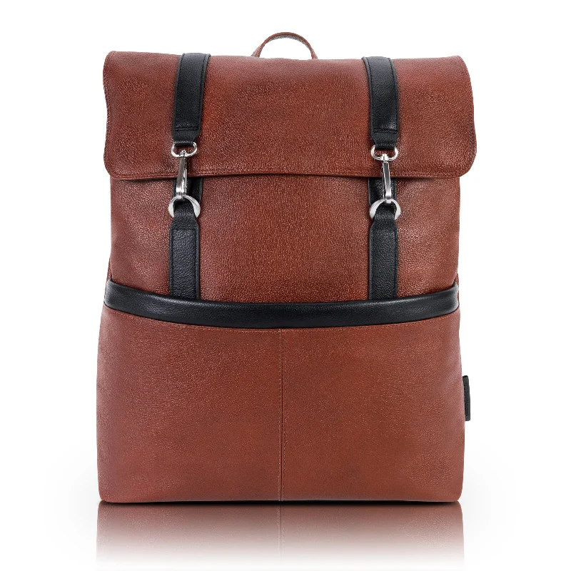 Minimalist Bags For Clean And Modern Aesthetics ELEMENT | 17” Leather Two-Tone Flap Over Laptop Backpack