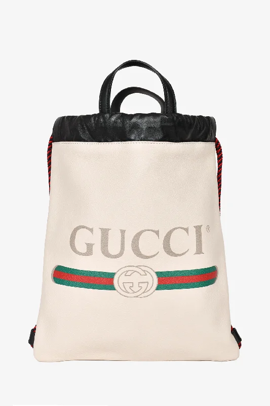 Wholesale Bags For Resellers Gucci White Leather Logo Small Drawstring Backpack
