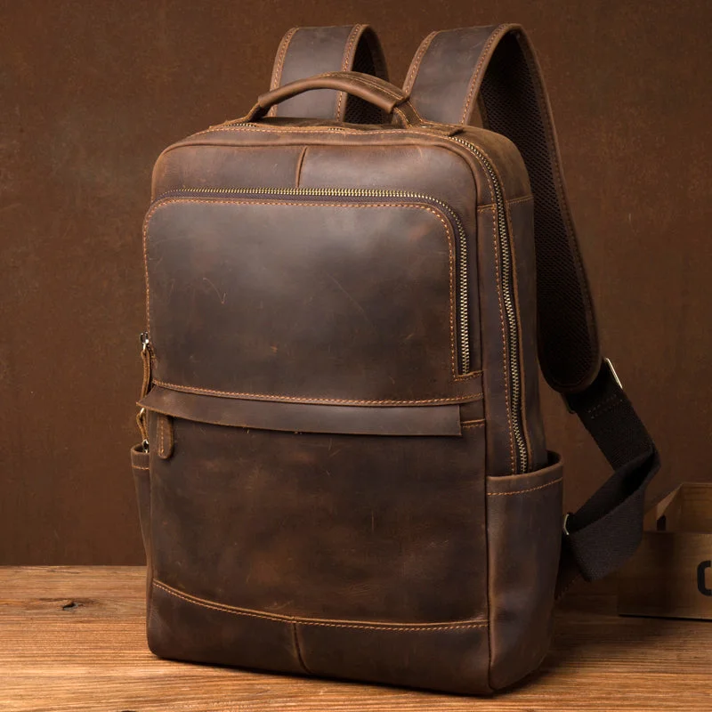 Durable And Fashionable Bags For Daily Use Handmade Crazy Horse Leather Backpack Laptop Backpack Travel Backpack