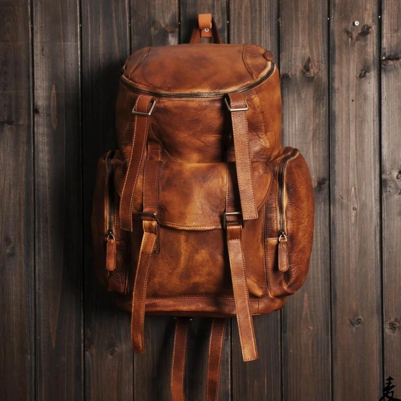 Stylish Bags With Discounts Handmade Full Grain Leather Backpack Travel Backpack Hiking Backpack