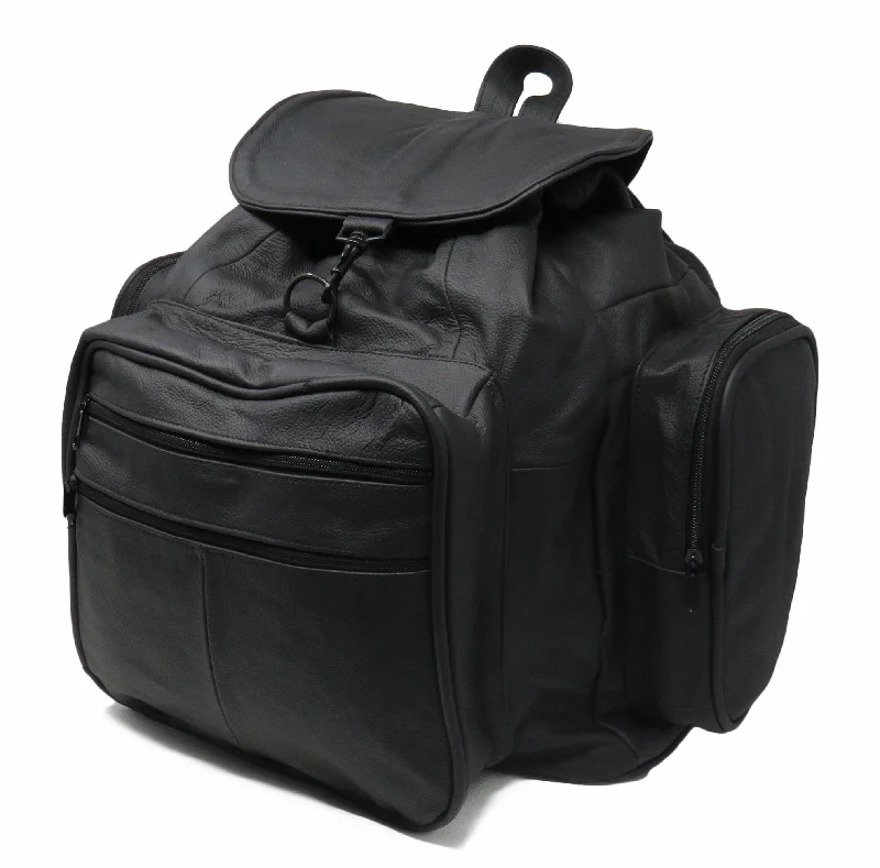 Vintage-Inspired Jumbo Strong Black Leather Backpack